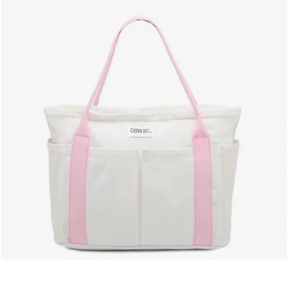 DSW CREAM AND PINK  Canvas Tote with Pink Handles NEW